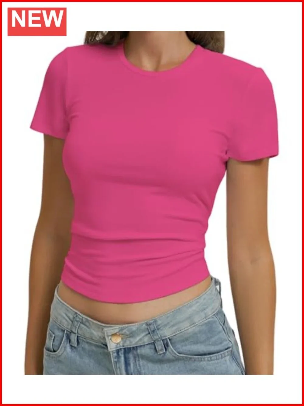 Women's Cotton Spandex Slim Fit Crop T-Shirt Casual Basic Y2k Tee
